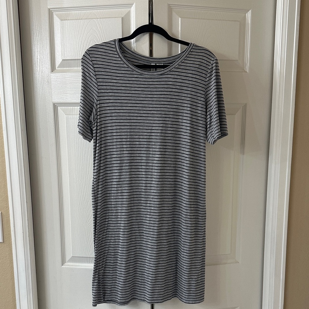 Divided Black and Gray Striped T Shirt Dress